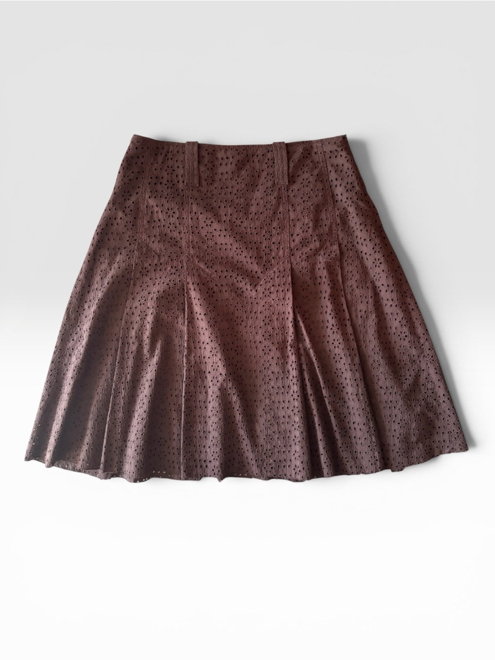Burberry Chocolate Brown Eyelet Midi Skirt 100% Cotton | Size 4-6